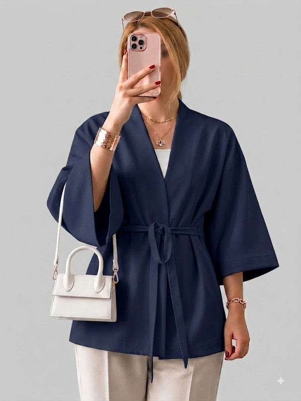 شومیز باکسی کرپ با بند کمری مدل Blouse
