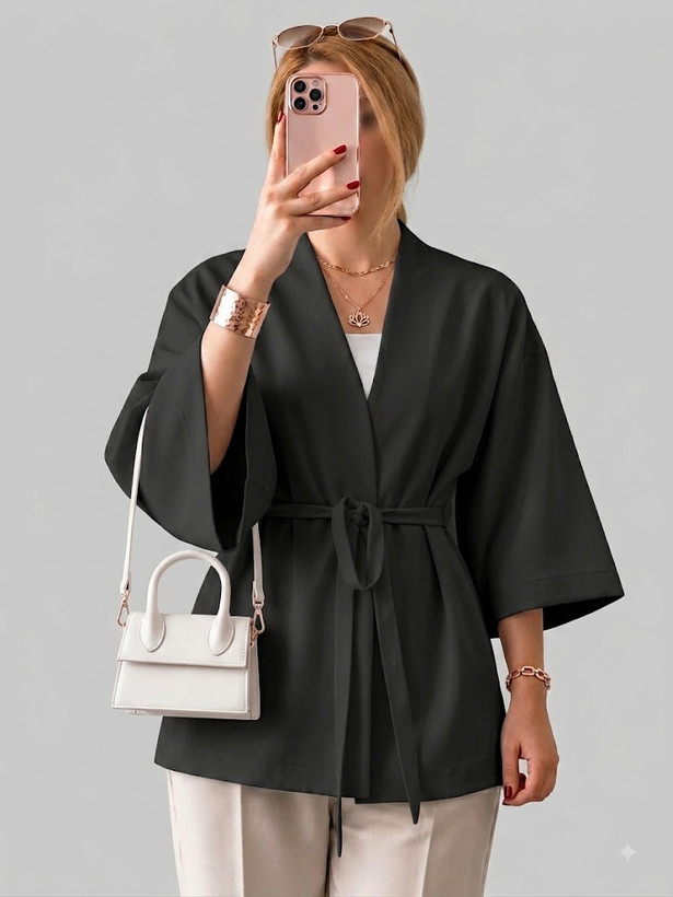شومیز باکسی کرپ با بند کمری مدل Blouse